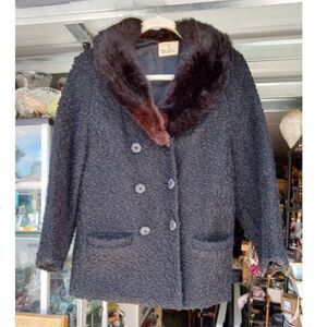 Fur Collar Vintage 3/4 Sleeve Faux Fur Lambswool Jacket